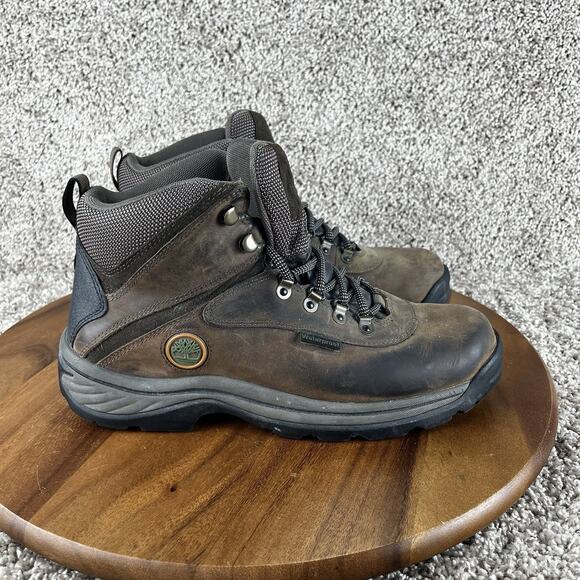 Timberland White Ledge Mens 10W Waterproof Boots Brown Leather Lace Up Mid 12135 - Picture 1 of 9